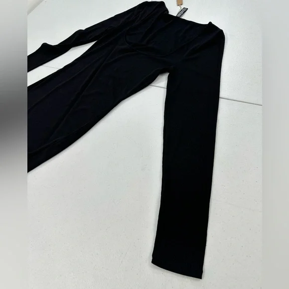 NWT Skims Soft Lounge Long Sleeve Dress Onyx Black Maxi Stretch Ribbed Bodycon L - Picture 9 of 10